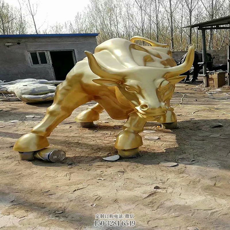 社区华尔街牛雕塑 景观雕塑造型点击 烤漆铸铜雕塑制造商